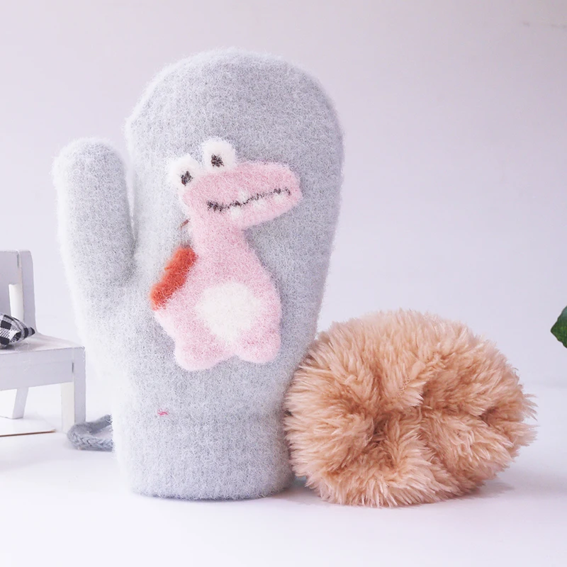 Зимние Разноцветные детские перчатки с пальцами в виде динозавров Детские