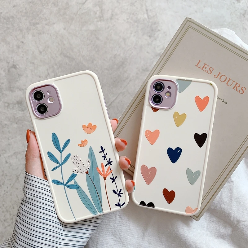 

Luxury Soft Flowers Love Phone Case for IPhone 11 12 Pro Max XS X XR 7 8 Plus Mini SE 2020 Shockproof Silicone Cases Cove
