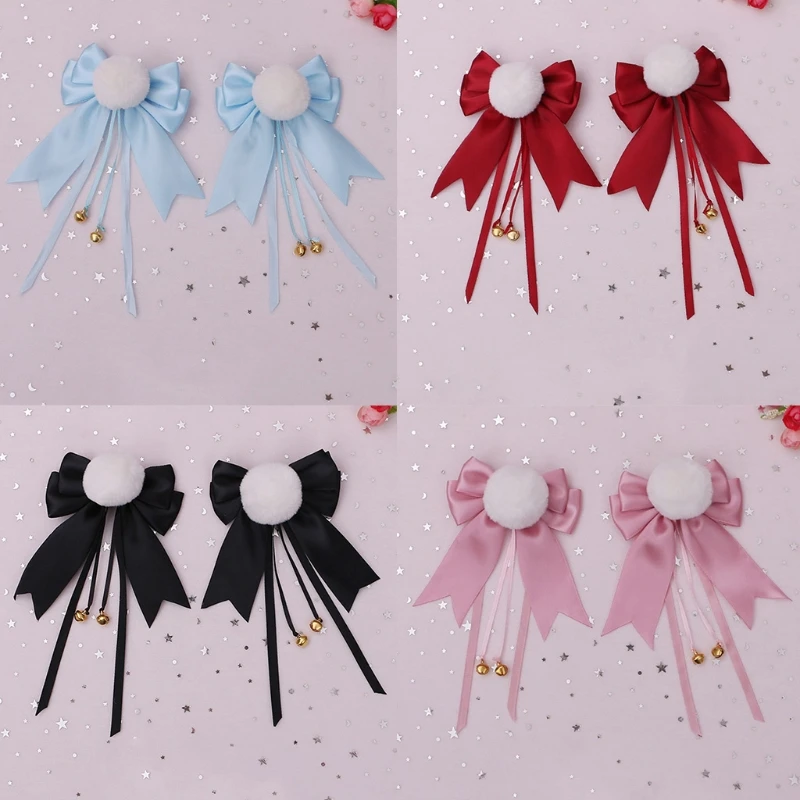 

Cute Pom Pom Ball Hair Clips with Bowknot Bells Sweet Lovely Faux Fur Animal Ears Hairpins Anime Lolita Cosplay Barrette