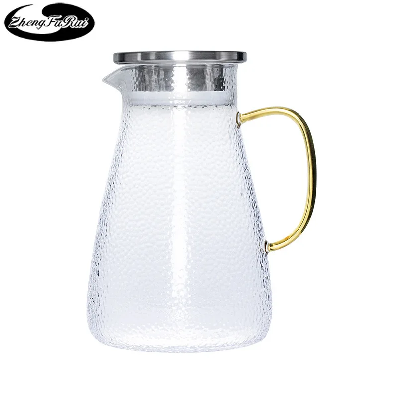 

Gold rim hammered glass high borosilicate cool water jug Household high temperature resistant large capacity jug