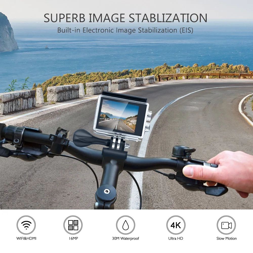Dragon Touch Экшн-камера Vision 4 4K EIS 16MP Поддержка внешнего микрофона подводная камера с WiFi пультом дистанционного управления Спортивная камера