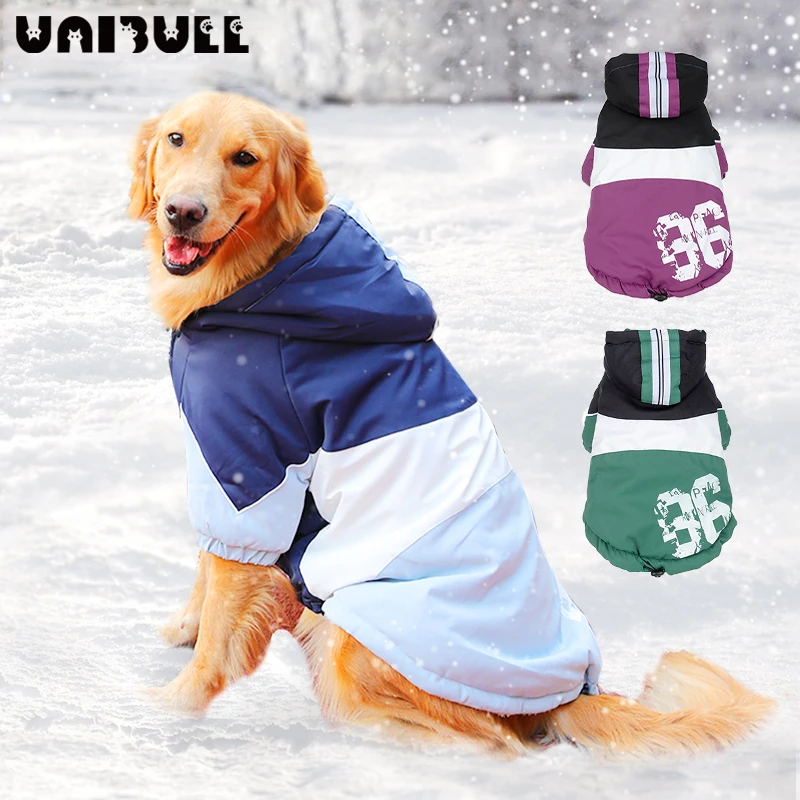

Новинка зимняя одежда для крупных собак пальто для собак крупных пород фиолетовый теплый ватный диск двуногая толстовка с капюшоном пальто...