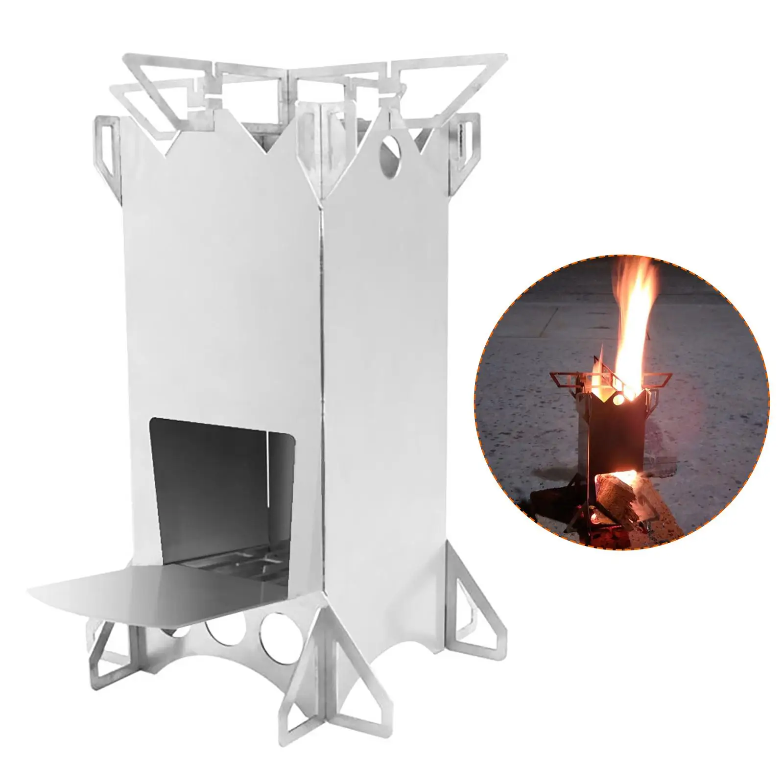 

Stainless Steel Folding Wood Stove Camping Burner Cook Picnic Burning Furnace