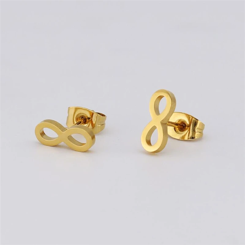 

Stainless Steel 316 Gold Steel Minimalism Mini 8 Stud Earrings No Easy Fade Anti-allergy Push Back