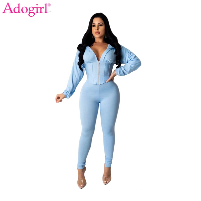 Женский Повседневный костюм Adogirl Укороченный свитшот на молнии с длинным рукавом