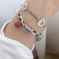 fmily vintage 925 sterling silver strawberry crystal bracelet creative abacus cartoon bear jewelry for girlfriend gifts