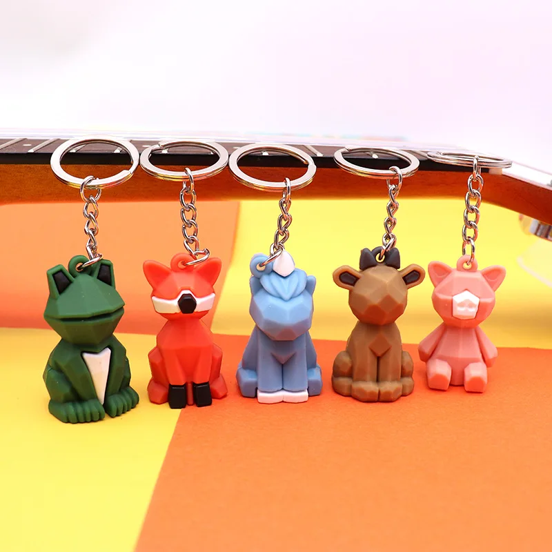 

New Fashion Stereo Cute Dinosaur Keychain Key ring Panda Koala Fox Multiple Animal Keychain Cartoon Mobile Phone Bag Fun Pendant