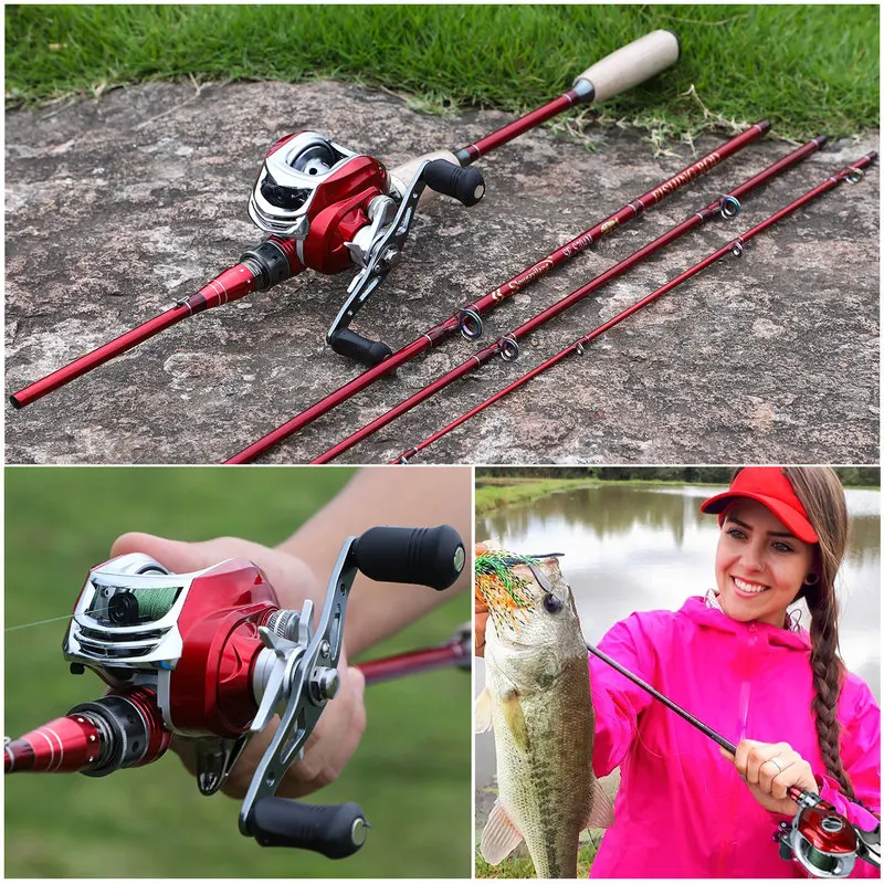 

Sougayilang 2.1m Fishing Combo 4 Sections Carbon Fiber Fishing Pole and 17+1BB Casting Reel Fishing Carrier Bag Lure Line Set