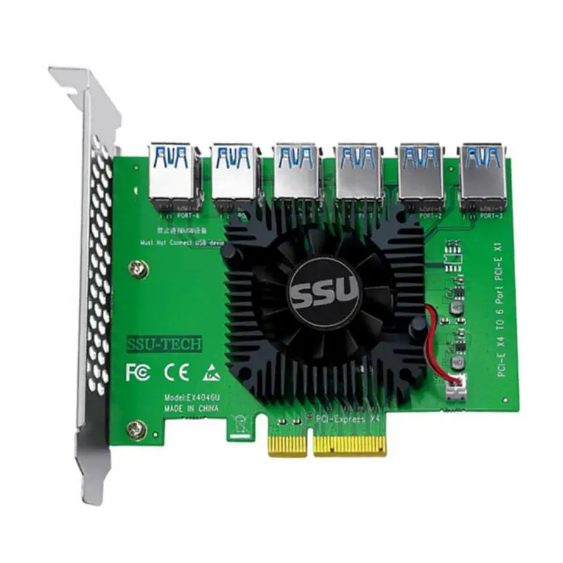 

PCIE PCI-E PCI Express Riser Card Slot 4x To 16x 1 To 6 USB 3.0 Slot Multiplier Hub Adapter For Bitcoin Mining Miner BTC Devices