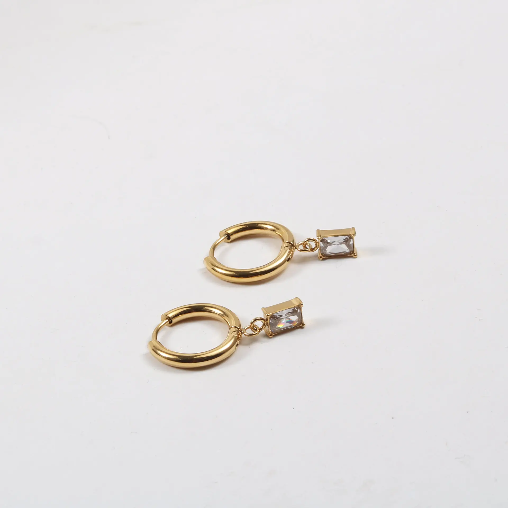 

PVD Plated Stainless Steel Jewelry Rectangle Zirconia Pendant Hoop Earring Wholesale For Women