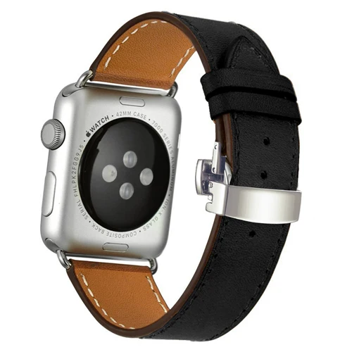 Silver buckle Кожаный ремешок для Apple watch band 4 44 мм 40 мм correa iwatch 5 4 3 2 ремешок 42 мм 38 мм Пряжка бабочка Apple watch 4 аксессуары - Цвет ремешка: Silver buckle