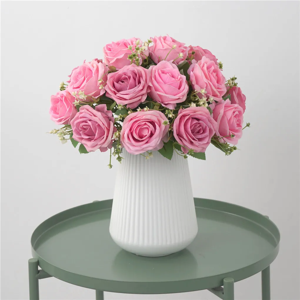 9 голов розы Искусственные цветы Свадебный букет Шелковый Искусственный цветок