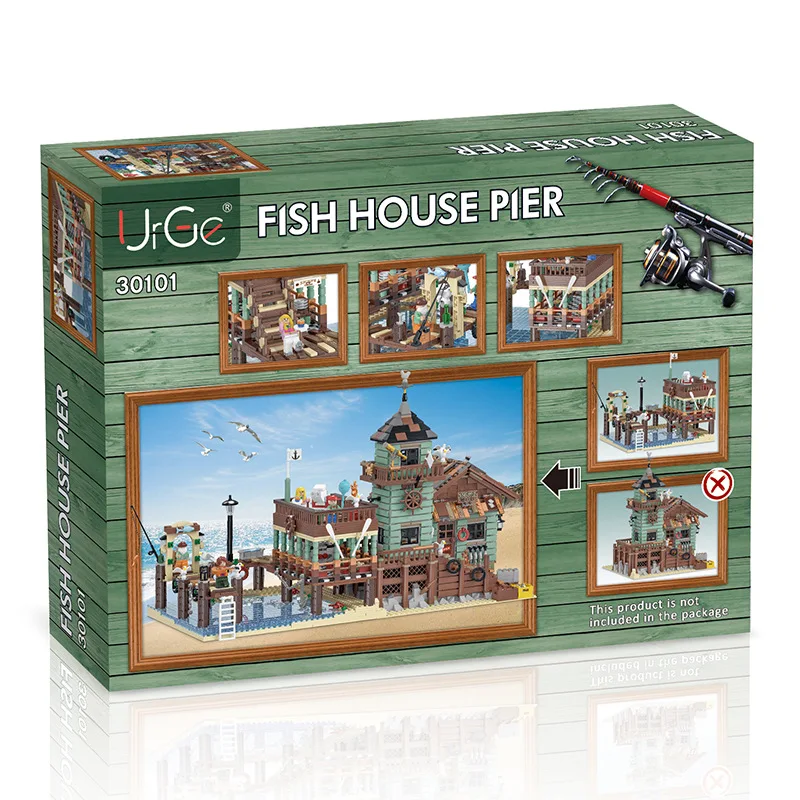 Блок рыболовного домика пирса лодки кафе капитана причала игрушки для