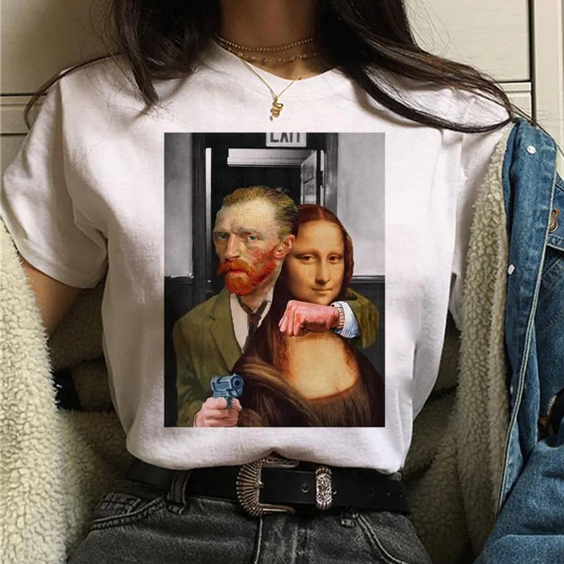 Mona lisa Футболка Harajuku Женская 90s забавная Винтажная Футболка Ullzang с графическим рисунком футболка корейский стиль футболки женские эстетические - Цвет: 504