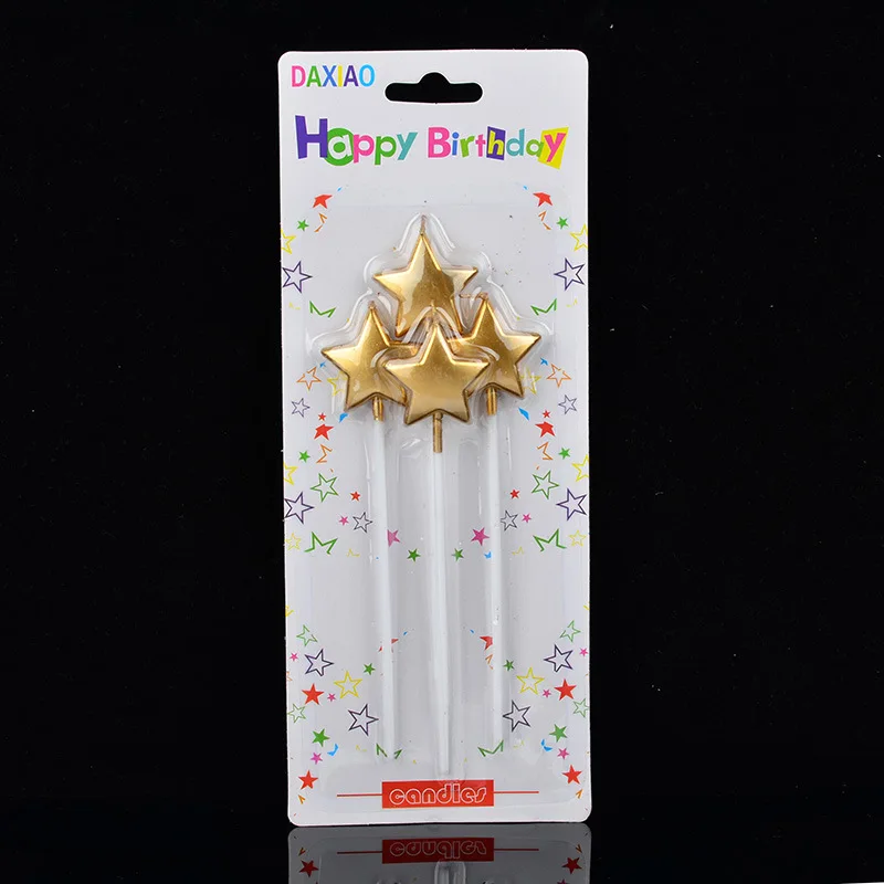 Gold star 1 комплект золотого и серебряного цвета с надписью «Happy Birthday», праздничный торт, праздничные принадлежности для дня рождения, милые свечки на день рождения для кухни, выпечка в подарок - Цвет: Gold star