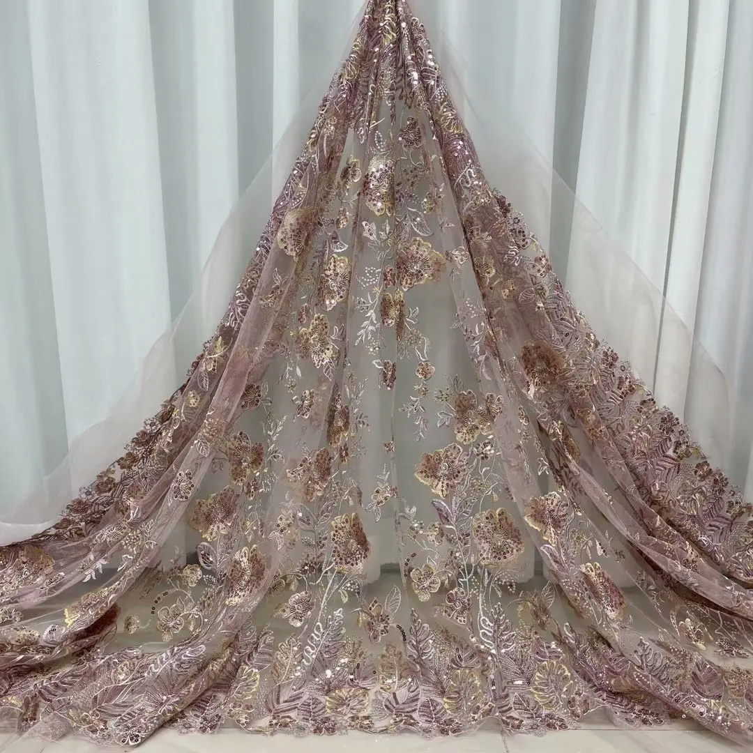 

2021Hig-End Quality Luxury Cassic Hand Made Beaded lace Elegant Embroidery African Fabric for Wedding Dress NN669_V