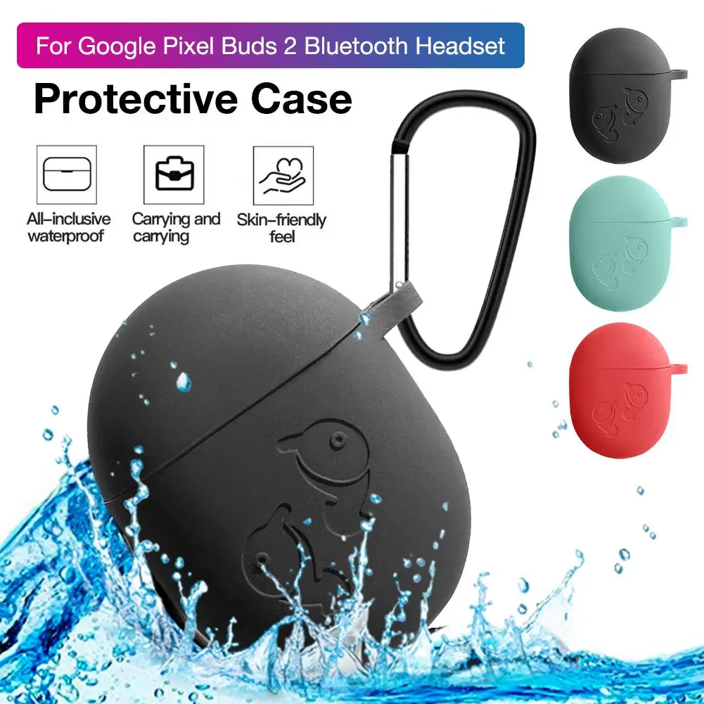 

Protective Case Silicone Carrying Case With Carabiner Waterproof Protector For Pixel Buds 2 Wireless Blue tooth Headphones