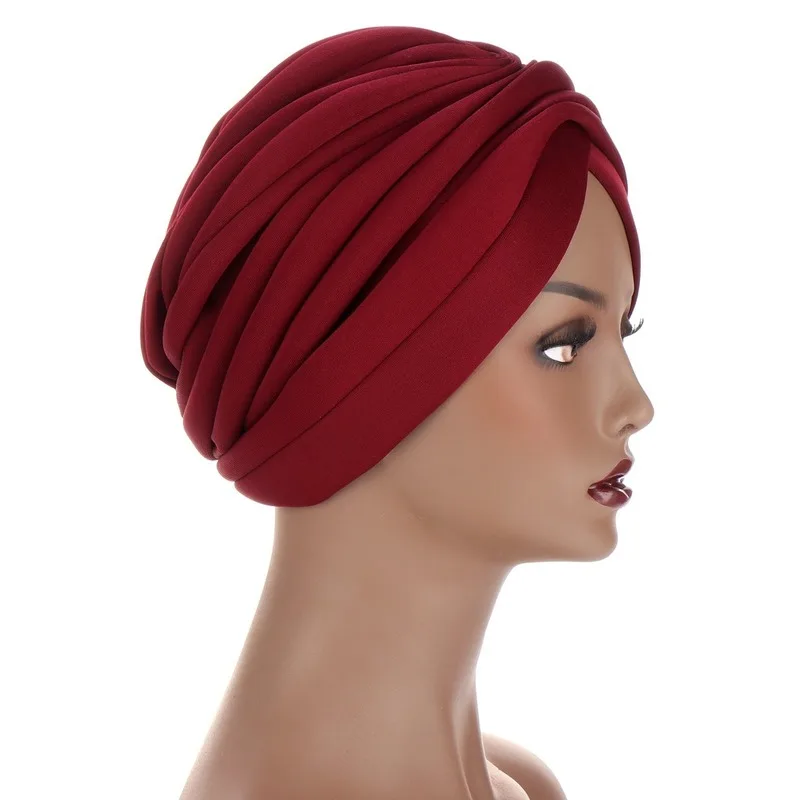 

2020 New Headwraps hats for women Solid Twist Ruffle Cotton Caps Chemo Beanies Turban Headwear Hats for Cancer