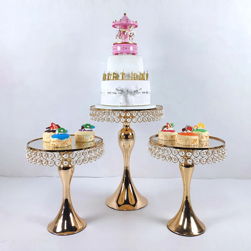

new Pearl cake table Decorating Wedding Cupcake Gold Supply Set Accessory Tray Dessert Metal for Wedding Mirrors Cake Stand