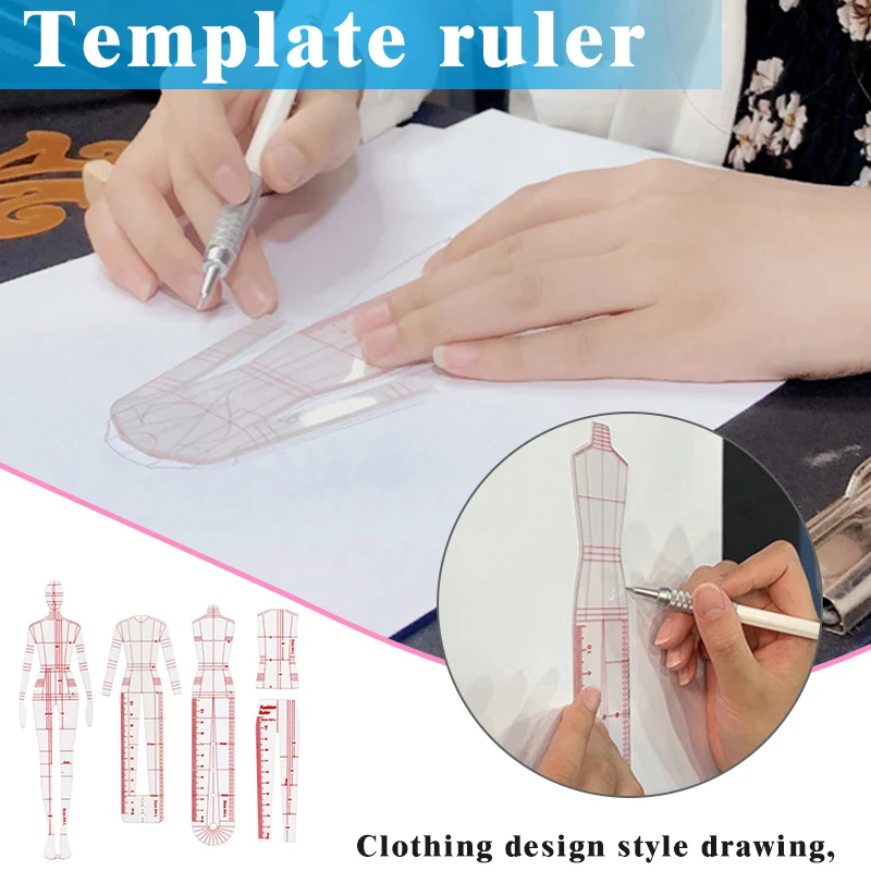 3/4/5pcs Clothes chart template ruler Fashion Women Drawing Ruler Figure Sketch Female Model LKS99 | Дом и сад