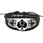 Винтажные Ювелирные изделия, стеклянный кабошон, очаровательный кожаный браслет, пики, покер, искусство, картина, регулируемый черный классический браслет для мужчин и женщин