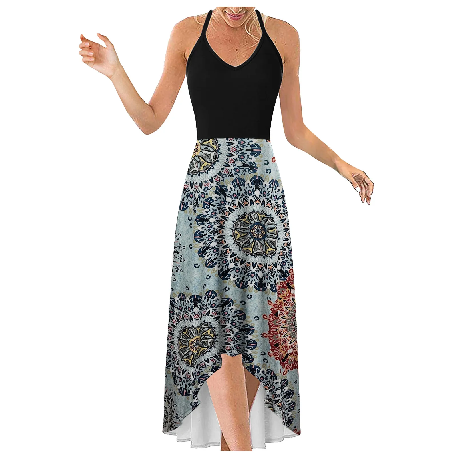 

Women's Sleeveless Casual Floral Printing Beach Long Maxi Loose Dress Dresses For Women Robe Femme Платье Летнее 2021