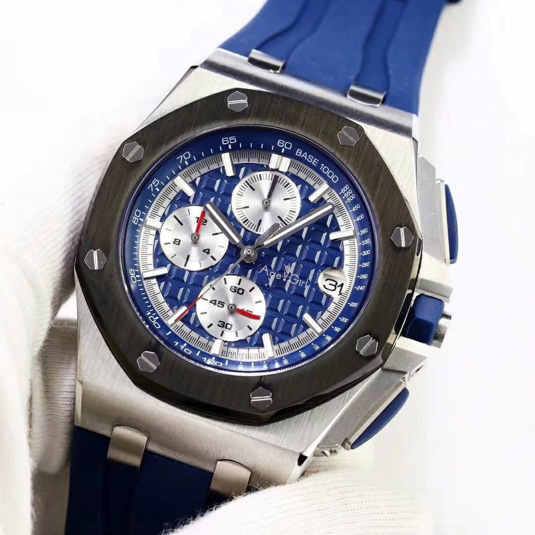 

Classic New Quartz Chronograph Sports Men Watch Stopwatch James Fashion Sapphire Crystal Watches White Rubber Blue