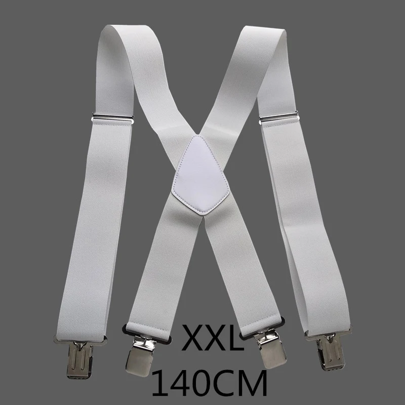 white-140cm 100 см 120 см 140 см размера плюс 5 см ширина высокие эластичные регулируемые мужские подтяжки 4 прочные зажимы Подвески сверхпрочные х Задние подтяжки - Цвет: white-140cm