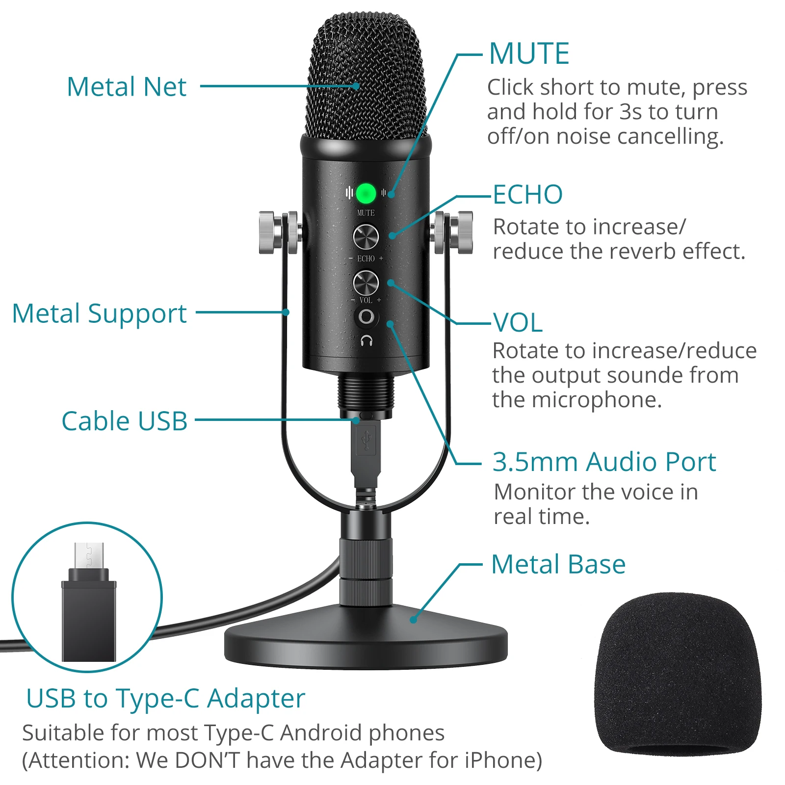 Neoteck USB конденсаторный микрофон для компьютера BM-86 кардиоидный конденсатор