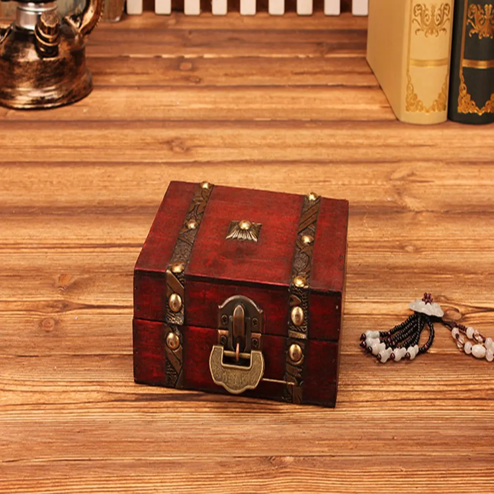 1pcs Chic Wooden Pirate Jewellery Storage Box Case Holder Vintage Treasure Chest for organizer wooden jewe Drop shipping | Дом и сад