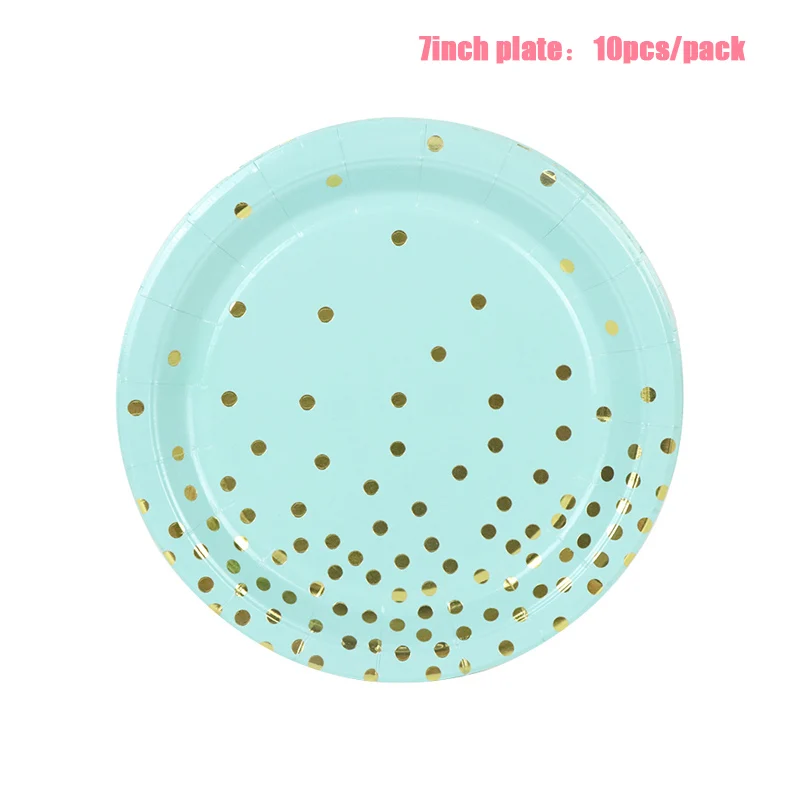 Blue Dot 7inch Plate LINVIERLOVE розовый Золотой горошек одноразовая посуда бумажные чашки пластины салфетки для дня рождения, Свадьбы вечерние украшения поставки - Цвет: Blue Dot 7inch Plate