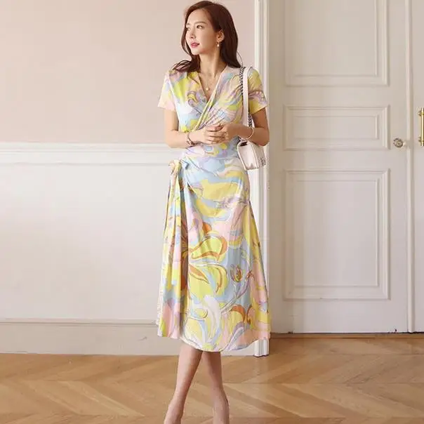 2019 летнее платье с принтом конфет роскошное цветочное ДРАПИРОВАННОЕ милое