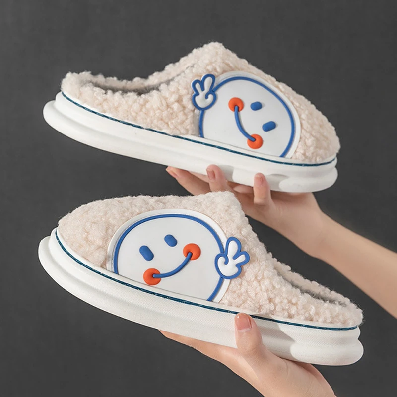

2021 Women Shoes Plush Fleece Fur Slippers Thick Soled House Slippers Catrooon Lovely Warm Home Indoor Outdoor Cotton Slippers
