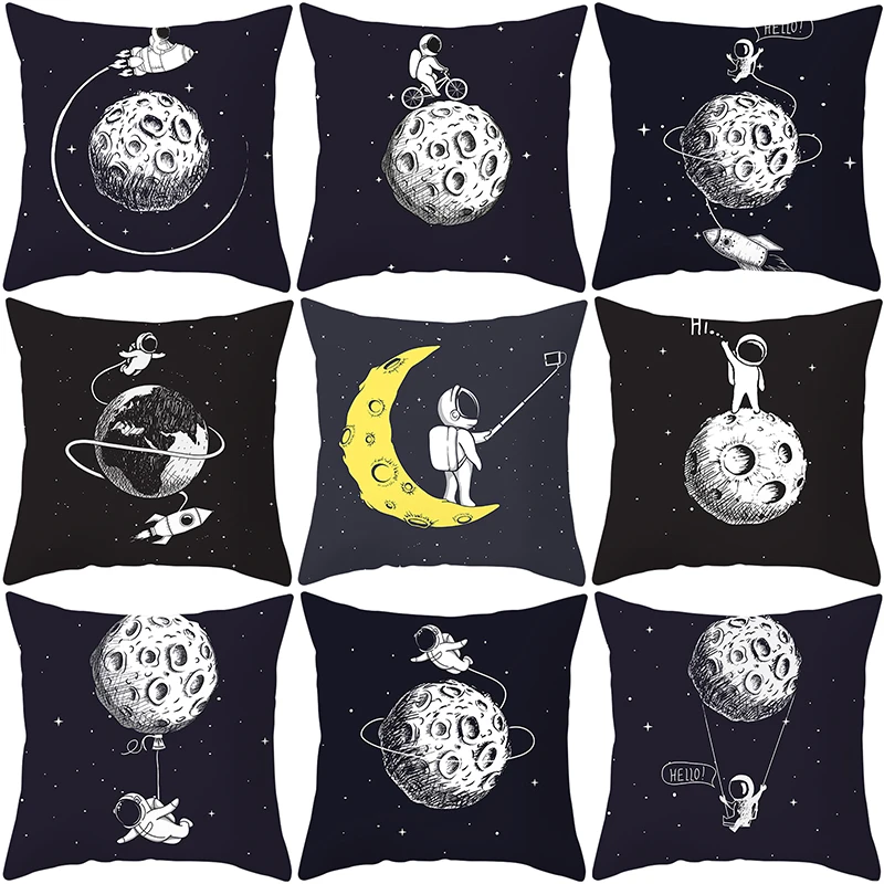 

1pc Outer Space Cushion Cover Universe Sun Planet Spacecraft Polyester Throw Pillow Case Astronaut Rocket Decorative Pillowcases