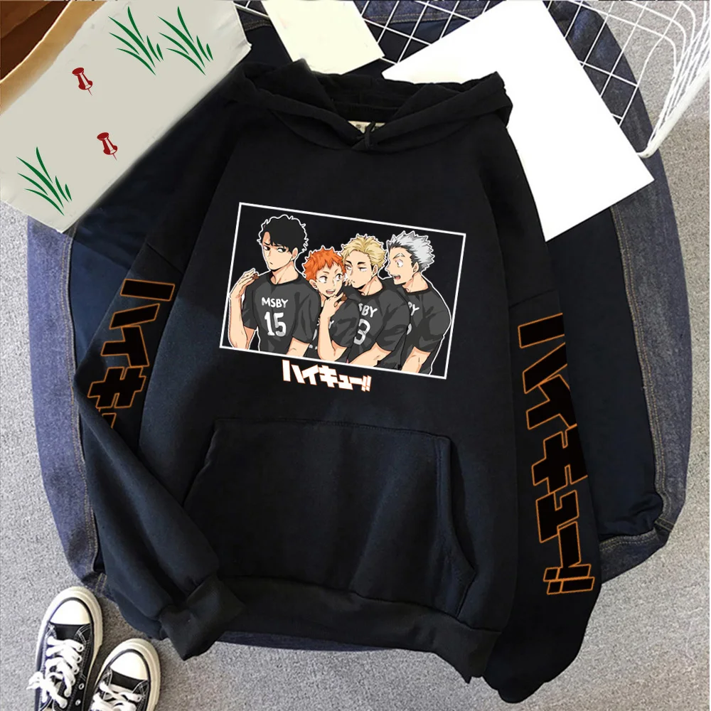 

Haikyuu Japan Anime Hoodie Hip Hop Karasuno High School Sweatshirt Funny Streetwear Top