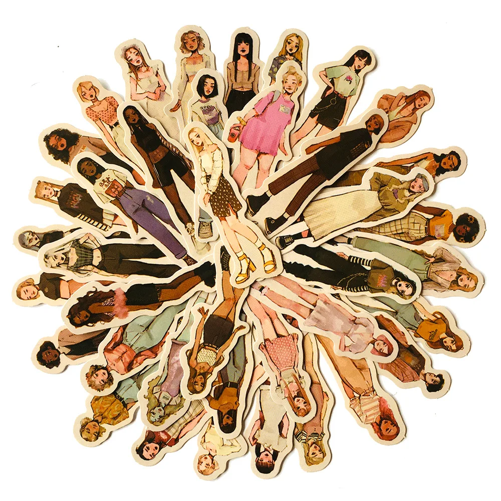 

40Pcs Fashion Girl With Western Style Stickers For Waterproof Decal Laptop Motorcycle Luggage Snowboard Fridge Phone Sticker