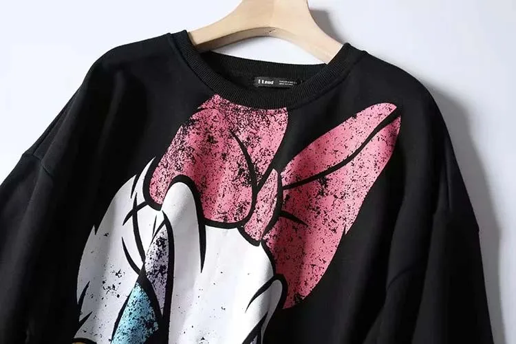 Свитер уличная Женская одежда с рисунком из мультфильма весна осень Модный пуловер с круглым вырезом и длинным рукавом