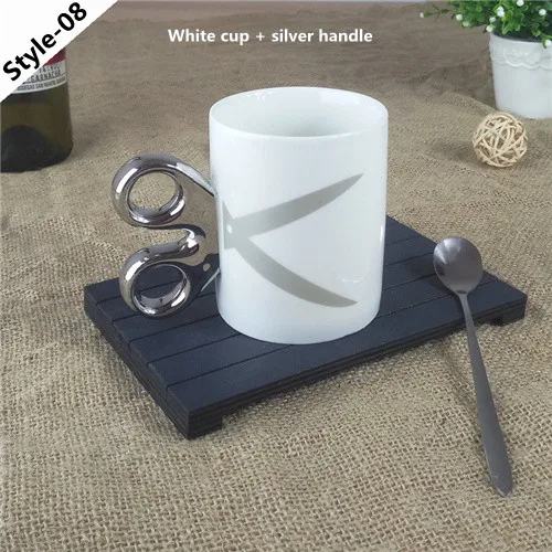 White-Siver 1 креативная кружка с ножницами золотого и серебряного цвета, керамическая чашка для офиса, чашка для питья, персональный подарок для друзей 7ZDZ258 - Цвет: White-Siver