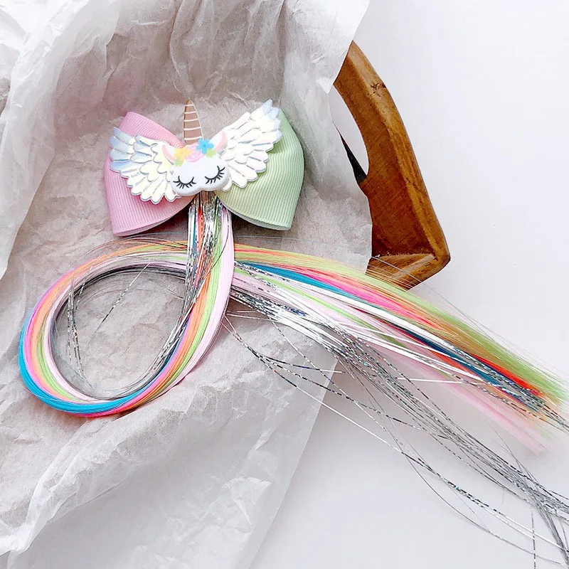 3 CN 10 Pces/lots Unicorn Hair Clips With Long Wig For Girls Kids Handmade Princess Cartoon Hairpins Children Hair Accessories - Цвет: 3
