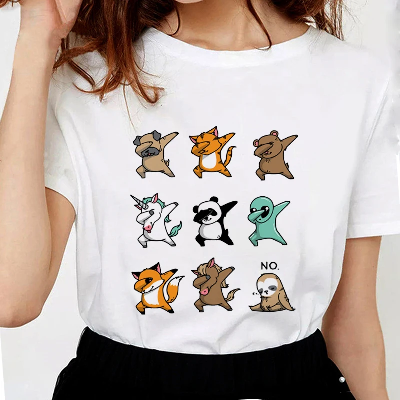 

New Summer Dabbing Party T-shirt Women Funny harajuku Sloth Unicorn T Shirt For Women Soft Cotton Casual White Tops Tees S1737