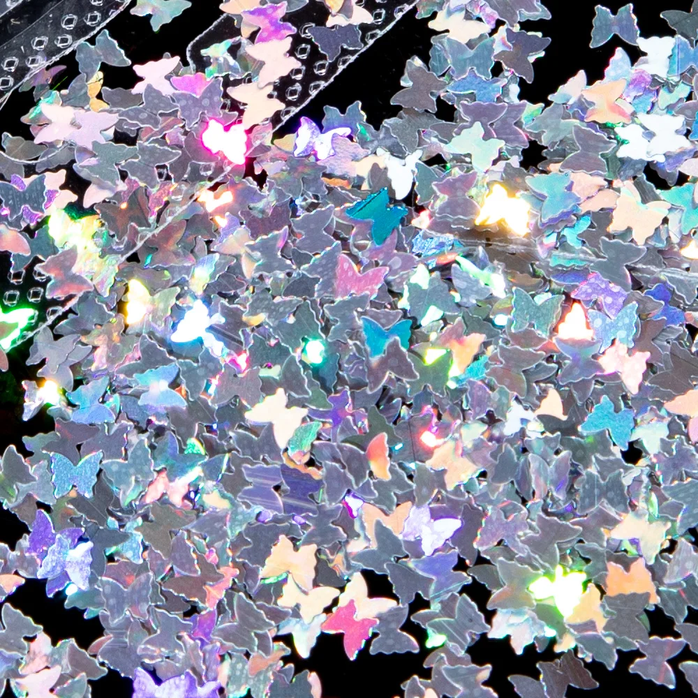 Голографические 3d-наклейки с бабочками и блестками для дизайна ногтей блестящие