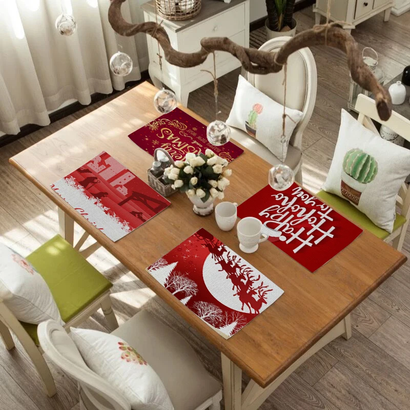 

Fuwatacchi Red Christmas Decor Tableware Mats Dinning Table Placemat Tea Party Kitchen Accessories Bowl Cup Pads Drink Coasters