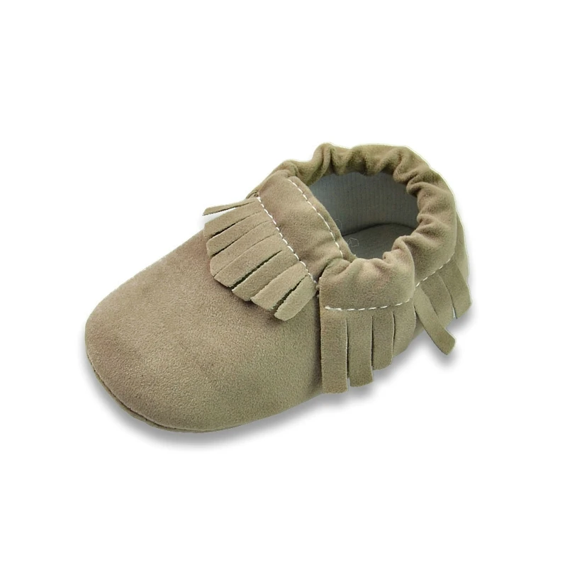 light grey Популярные мокасины из искусственной замши для новорожденных мальчиков и девочек; Мягкие Мокасины; обувь с бахромой на мягкой нескользящей подошве; обувь для малышей - Цвет: light grey