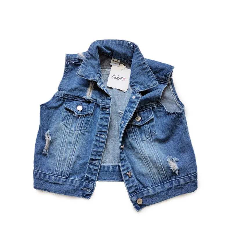 

Teenster Broken Hole Denim Vest Coat Fall Fashion Korean Children Vests Baby Girl Winter Clothes 1-6 Years Little Kids Tops