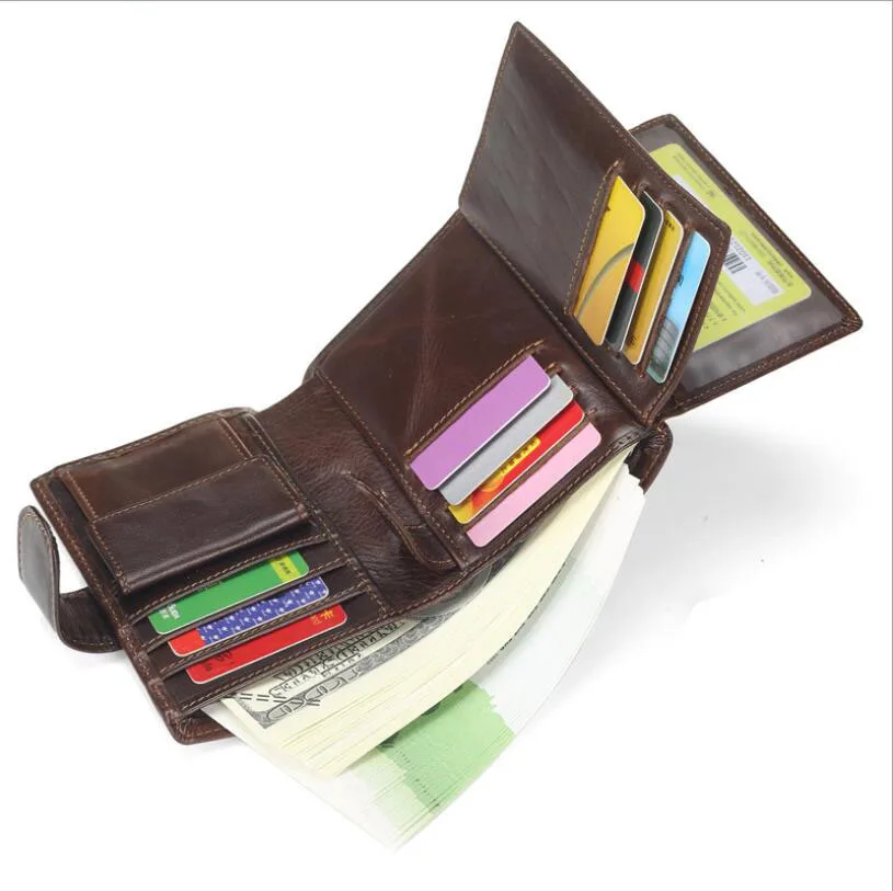 

Brand Men Wallets Genuine Leather Short Coin Purse Fashion Hasp Wallet For Male Portomonee with Card Holder Photo Holder