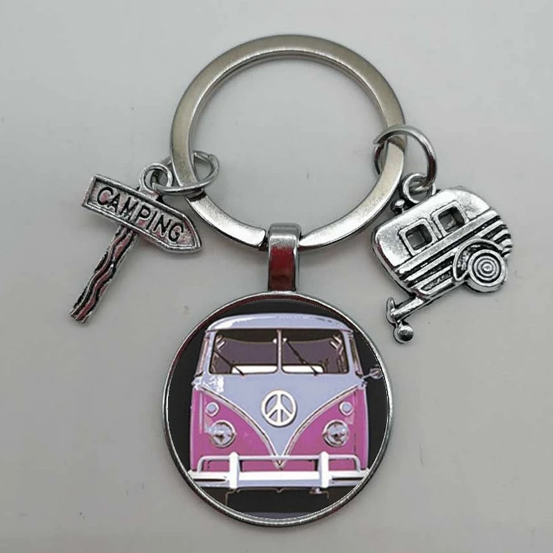 Новинка винтажный брелок для ключей в стиле хиппи с надписью Peace фургон автобус