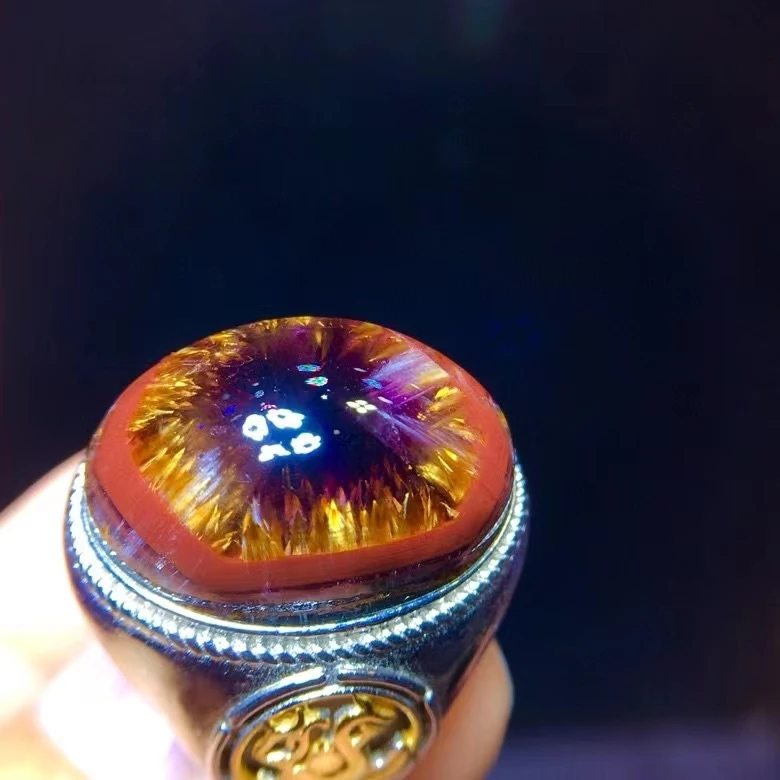 

Натуральный ауралит 23 Cacoxenite красный фиолетовый регулируемое кольцо для мужчин и женщин 21/15 мм рутилированный кварц Капля воды aaaaaaaa