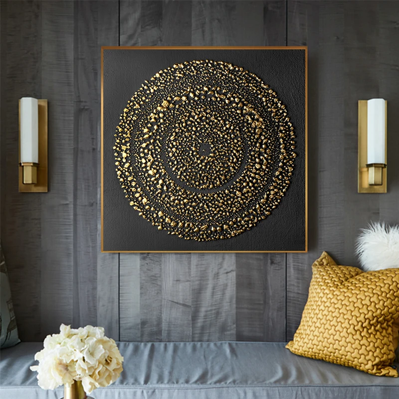 

Fashion Square Burst Circle Black and Gold Canvas Painting Poster Print Wall Art Luxurious Pictures for Living Dining Room Decor