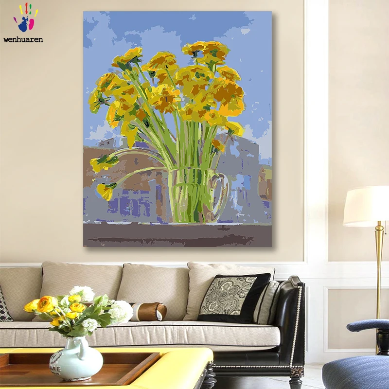 DIY картинки для раскраски по номерам с цветами желтый цветок композиция