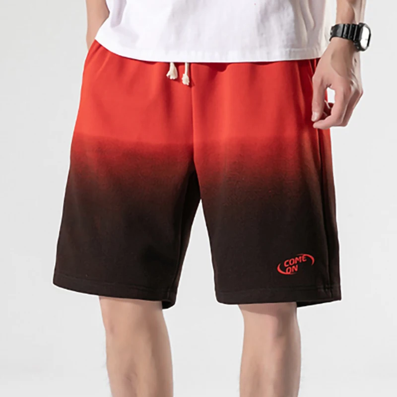 

Men Summer Casual Shorts Streetwear Breathable Light Elastic Waist Drawstring Gradient Color Knee Length Pants Plus Size M-4XL